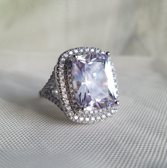 Swarovski Elements 925 Sterling Silver Huge Halo Solitaire Statement Ring NEW - Picture 11 of 17